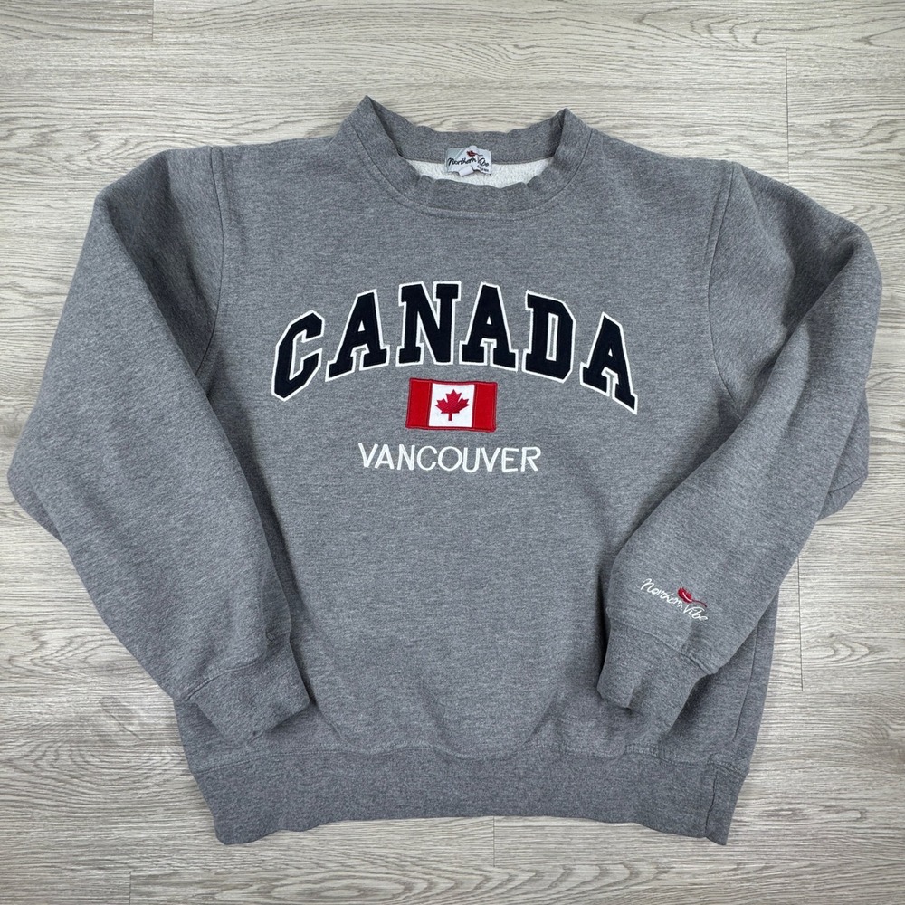 Northern‎ Vibe Men's Sweatshirt Canada Vancouver Graphic Grey Medium Embroidered